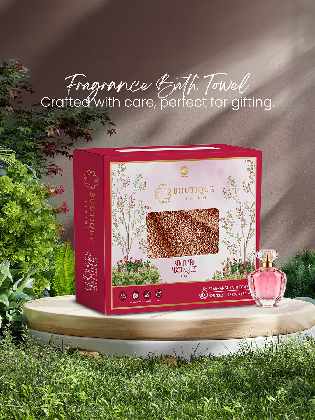 100% Cotton, Pink Bath Towel, Rose Aroma, 525 GSM (Nature Bouquet Collection) - Pack of 1