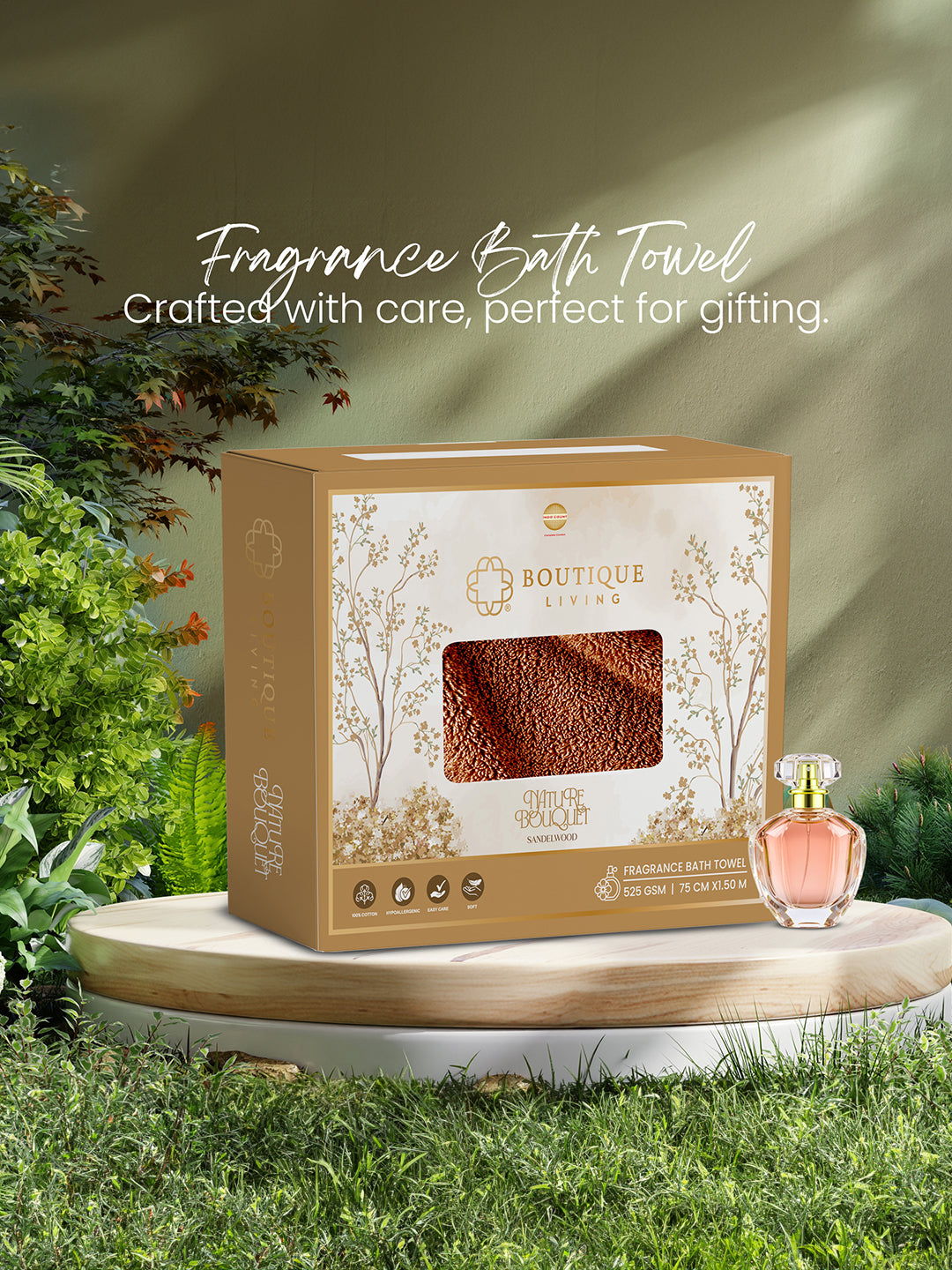 100% Cotton, Brown Bath Towel, Sandalwood Aroma, 525 GSM (Nature Bouquet Collection) - Pack of 1