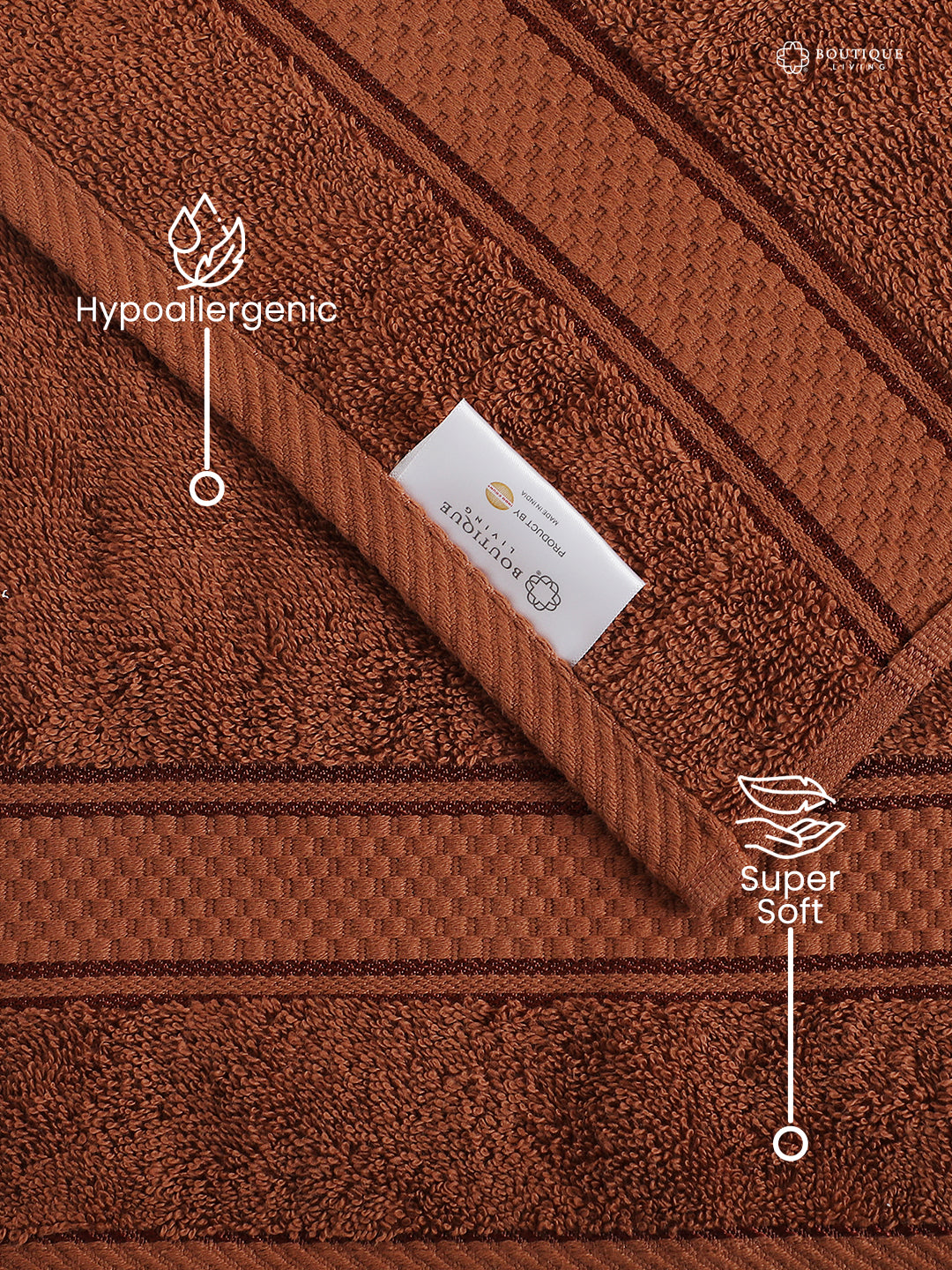 100% Cotton, Brown Hand Towels, Sandalwood Aroma, 525 GSM (Nature Bouquet Collection) - Pack of 2