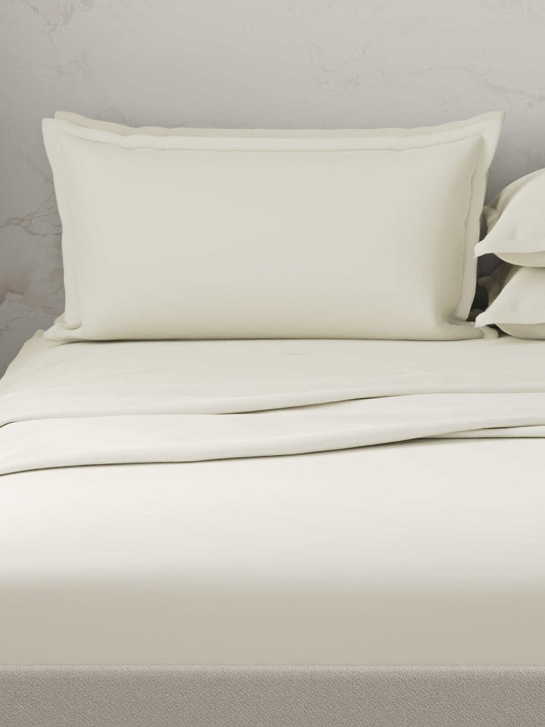 100% Cotton 300 TC, King Size Dyed Bedsheet with 4 Pillow Covers, Emblem Collection - Antique White