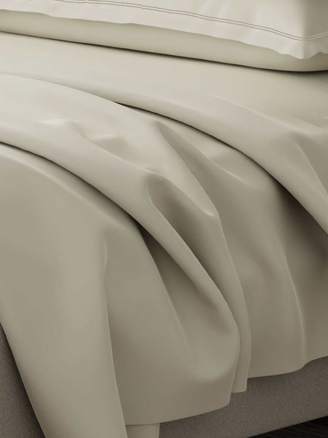 100% Cotton 300 TC, King Size Dyed Bedsheet with 4 Pillow Covers, Emblem Collection - Antique White