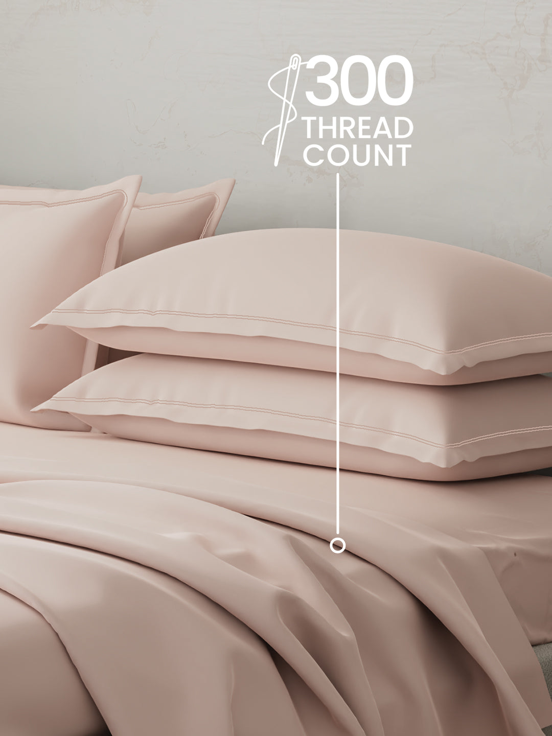 100% Cotton 300 TC, King Size Dyed Bedsheet with 4 Pillow Covers, Emblem Collection - Pearl Blush