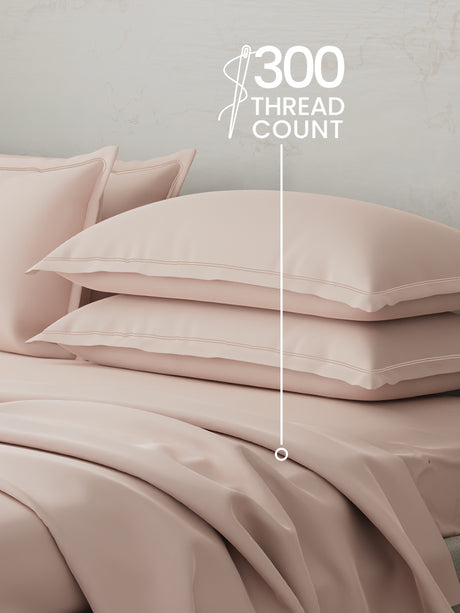 100% Cotton 300 TC, King Size Dyed Bedsheet with 4 Pillow Covers, Emblem Collection - Pearl Blush