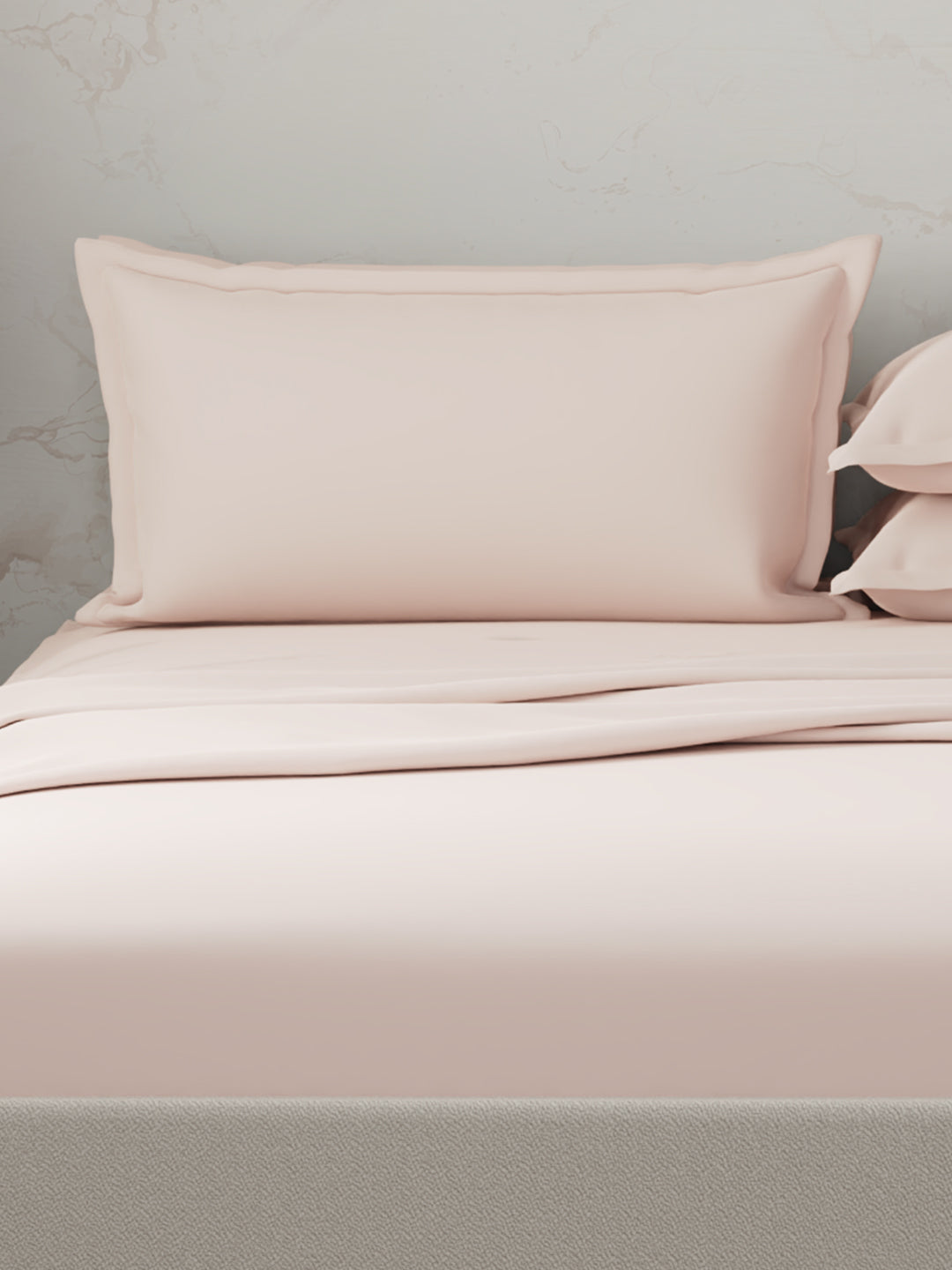 100% Cotton 300 TC, King Size Dyed Bedsheet with 4 Pillow Covers, Emblem Collection - Pearl Blush