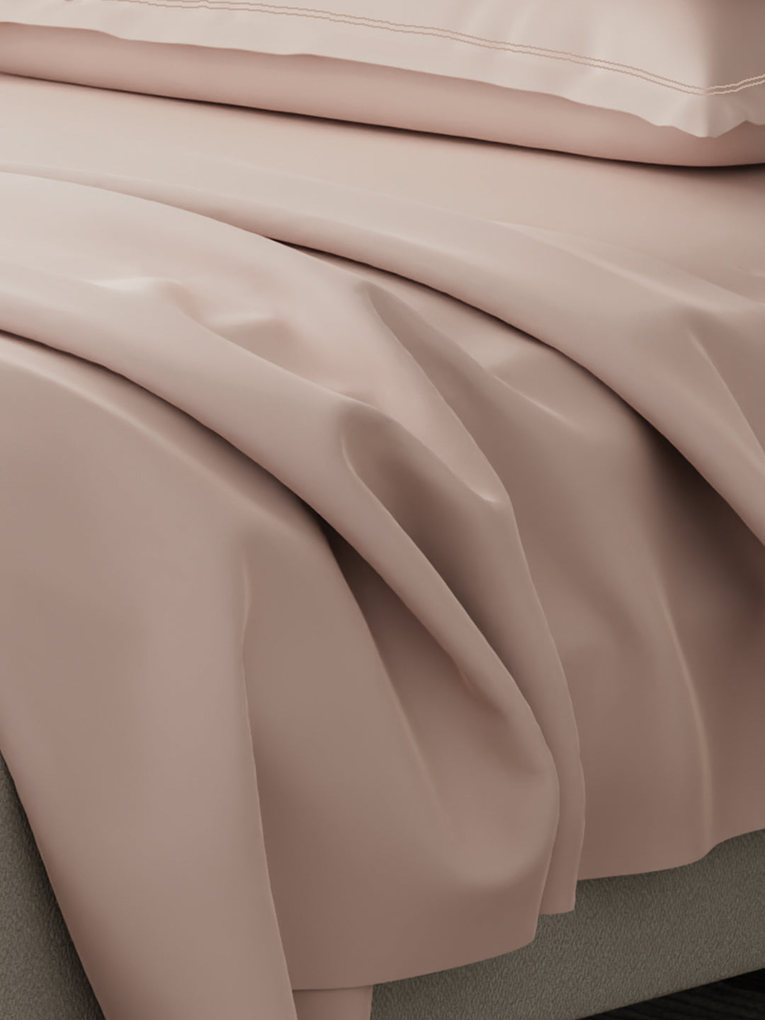 100% Cotton 300 TC, King Size Dyed Bedsheet with 4 Pillow Covers, Emblem Collection - Pearl Blush