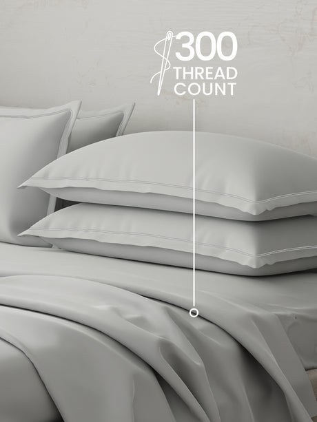 100% Cotton 300 TC, King Size Dyed Bedsheet with 4 Pillow Covers, Emblem Collection - Oyester Mushroom