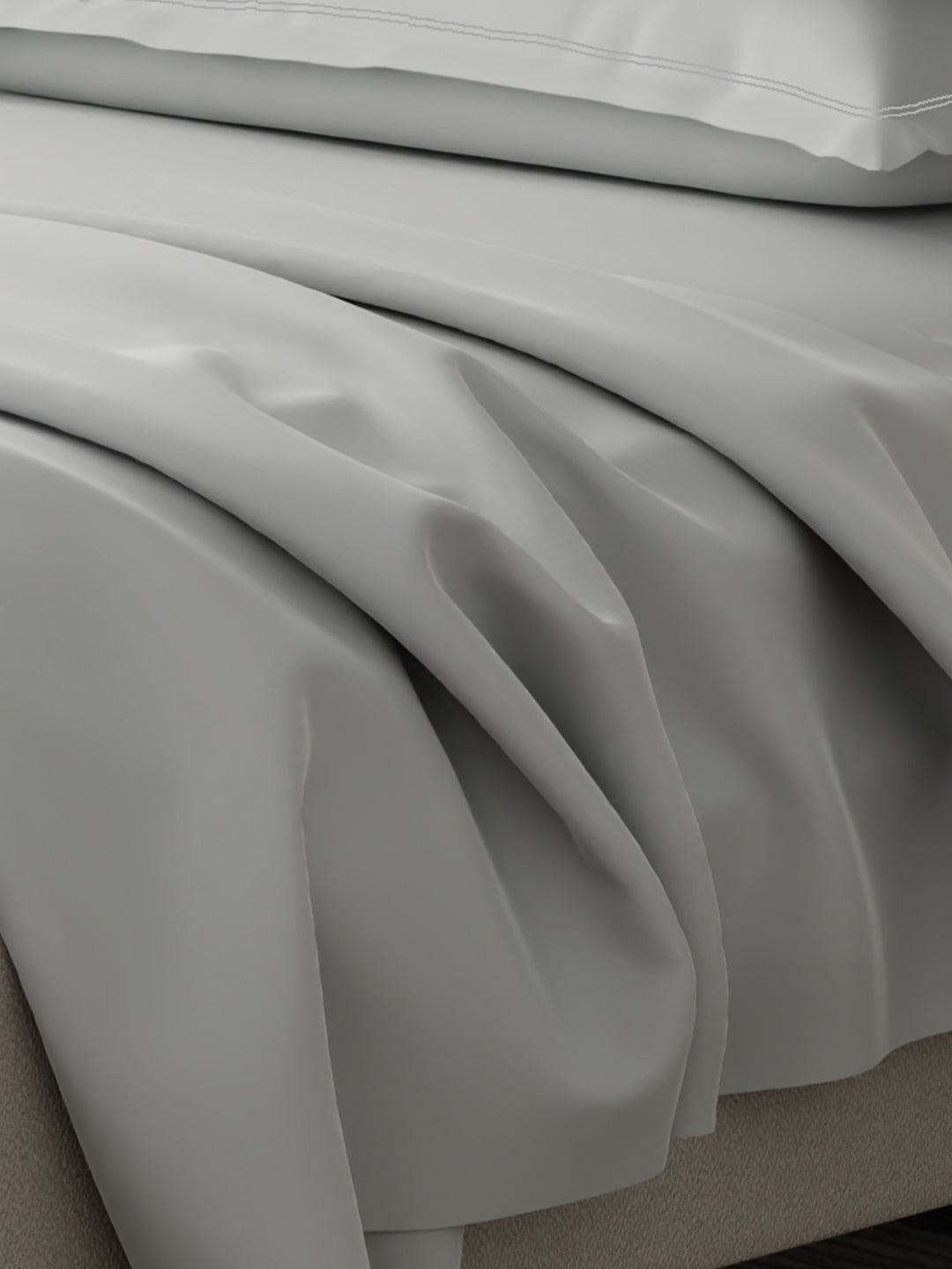 100% Cotton 300 TC, King Size Dyed Bedsheet with 4 Pillow Covers, Emblem Collection - Oyester Mushroom