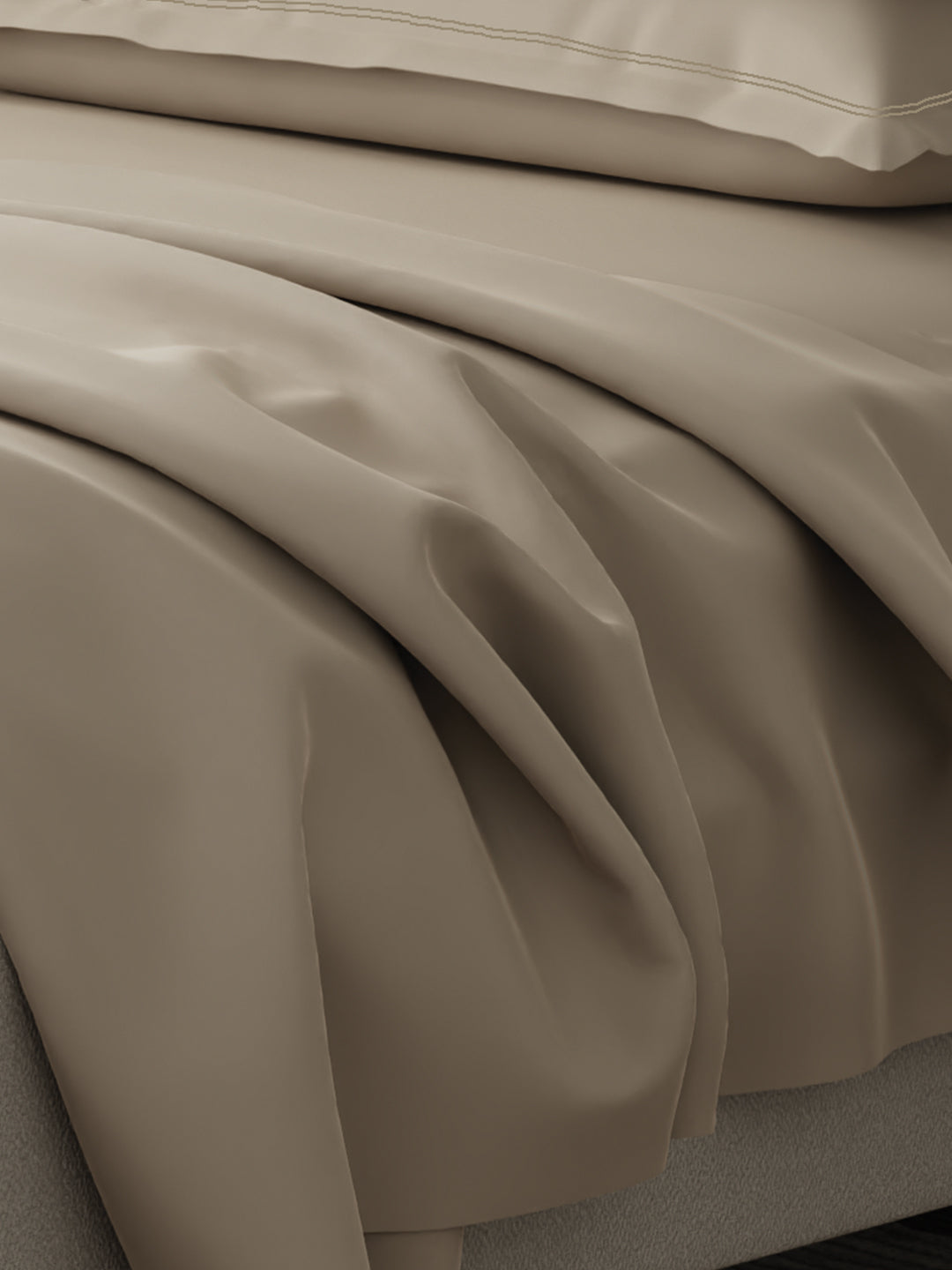 100% Cotton 300 TC, King Size Dyed Bedsheet with 4 Pillow Covers, Emblem Collection - Light Taupe