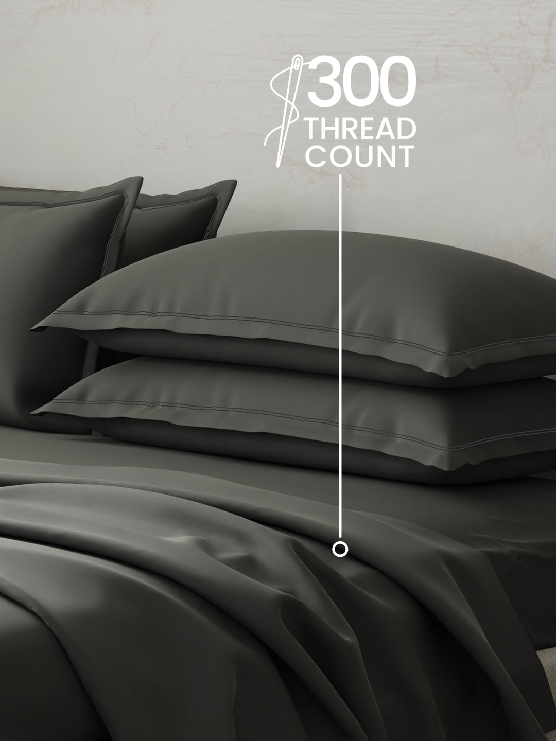 100% Cotton 300 TC, King Size Dyed Bedsheet with 4 Pillow Covers, Emblem Collection - Pewter