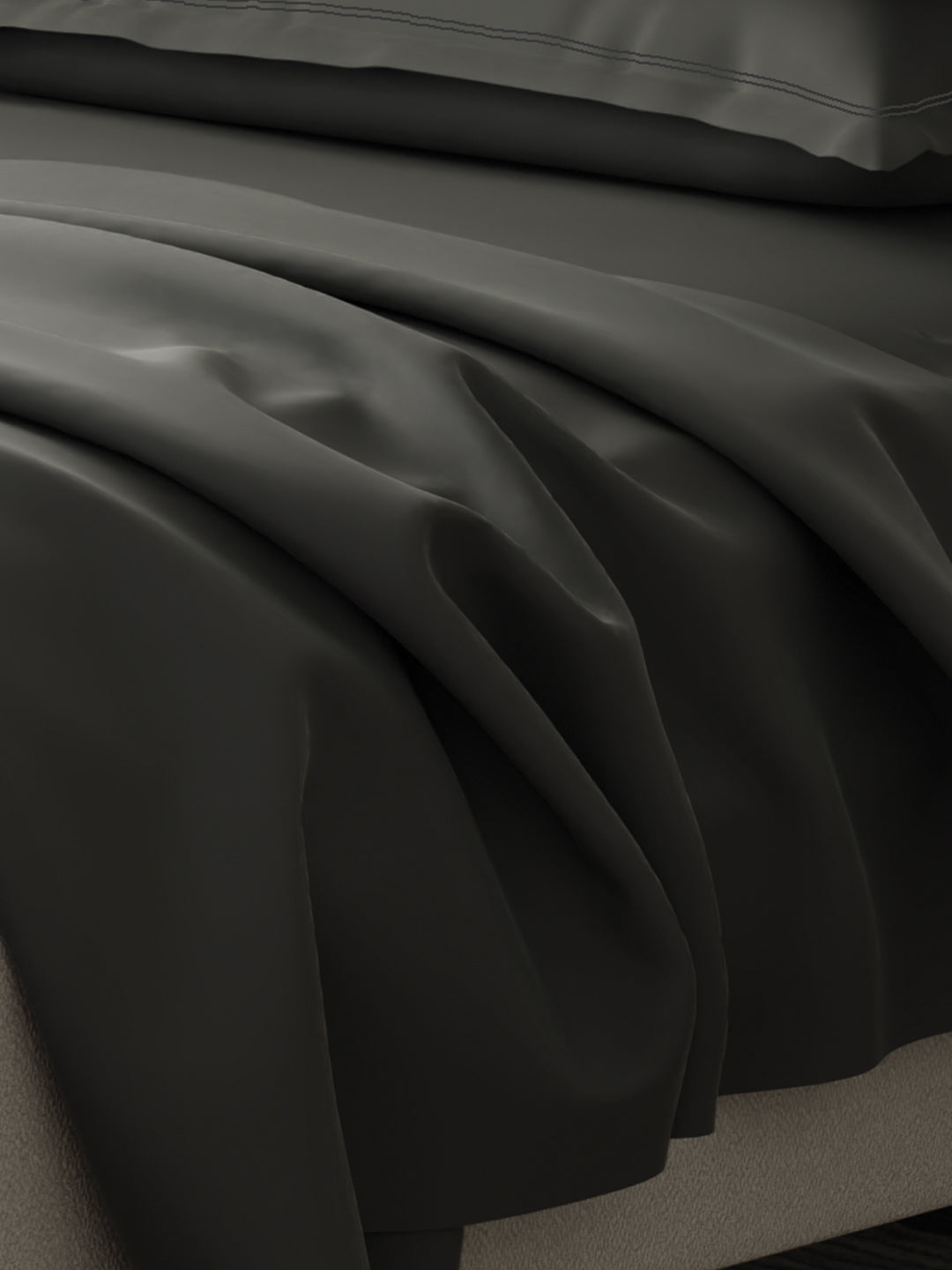 100% Cotton 300 TC, King Size Dyed Bedsheet with 4 Pillow Covers, Emblem Collection - Pewter