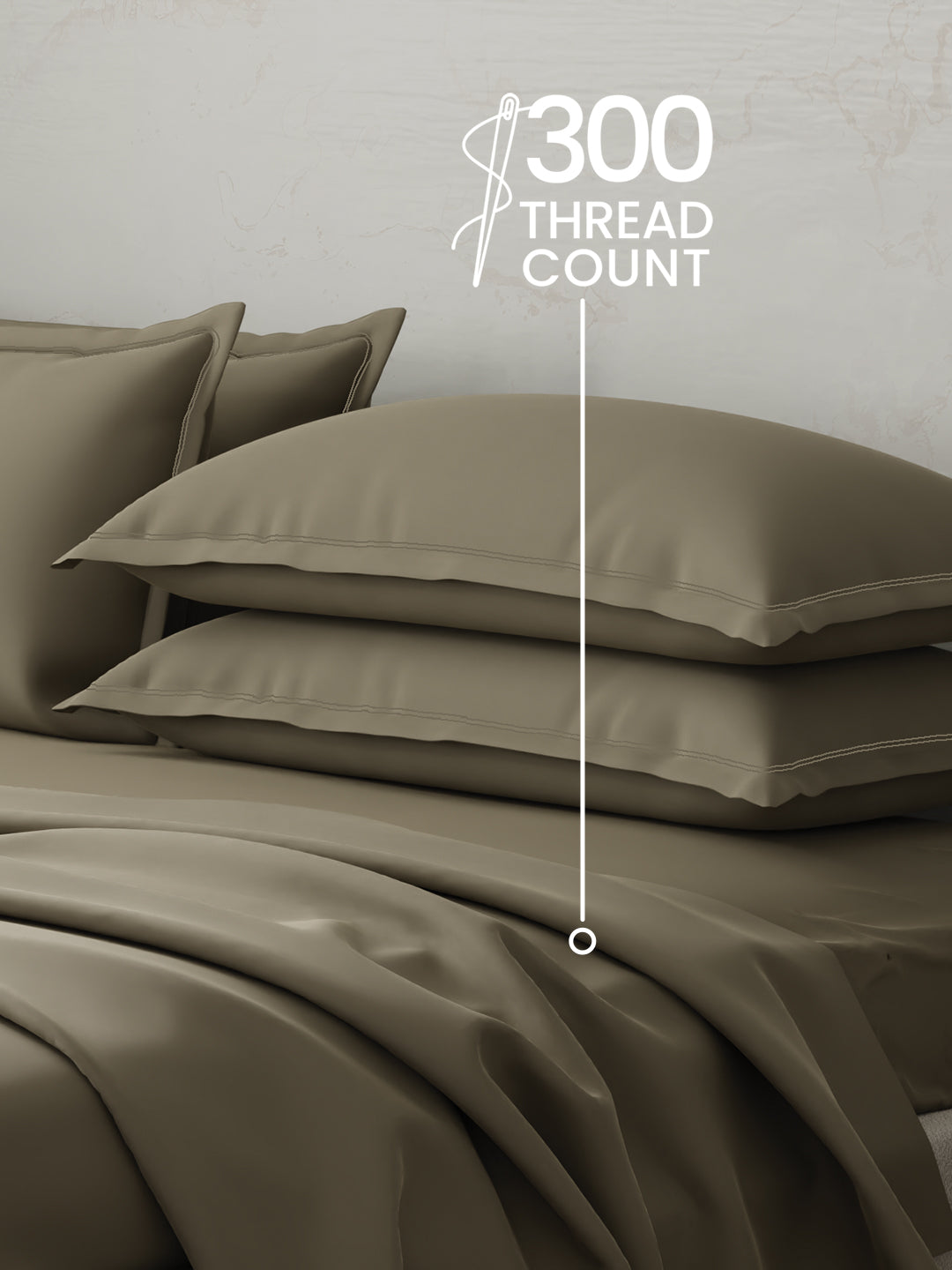 100% Cotton 300 TC, King Size Dyed Bedsheet with 4 Pillow Covers, Emblem Collection - Dusky Green