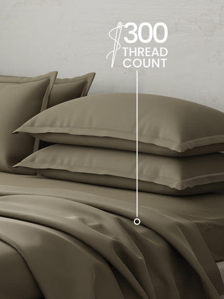 100% Cotton 300 TC, King Size Dyed Bedsheet with 4 Pillow Covers, Emblem Collection - Dusky Green