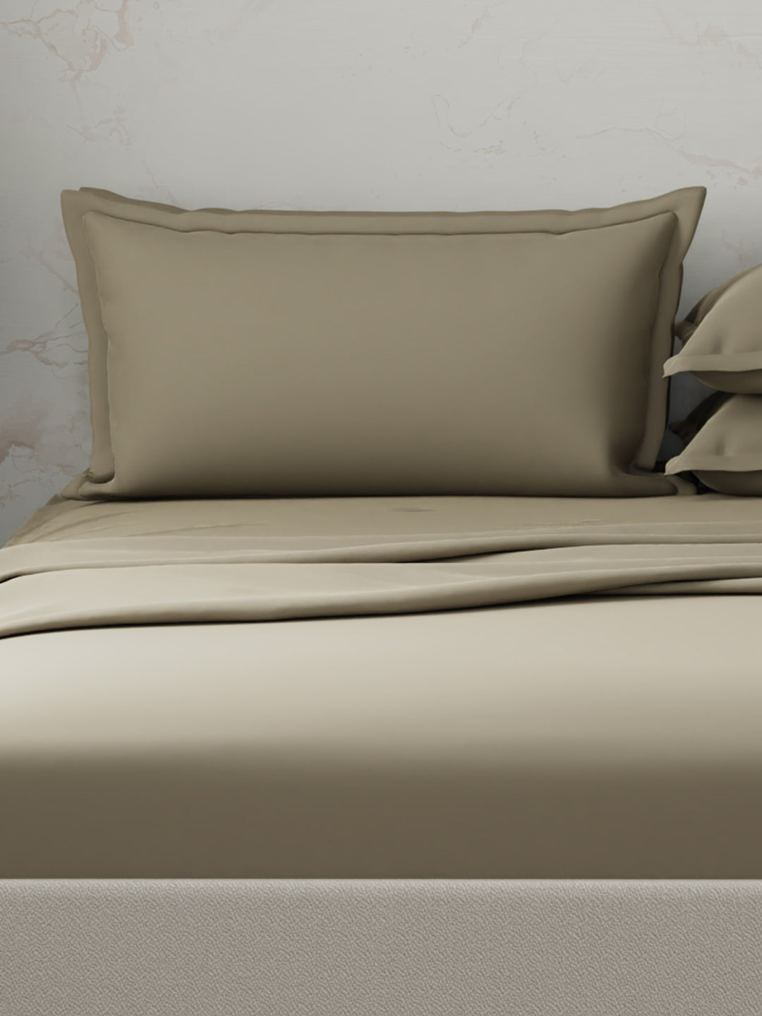 100% Cotton 300 TC, King Size Dyed Bedsheet with 4 Pillow Covers, Emblem Collection - Dusky Green