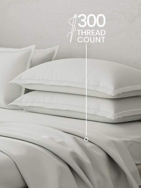 100% Cotton 300 TC, King Size Dyed Bedsheet with 4 Pillow Covers, Emblem Collection - Bright White