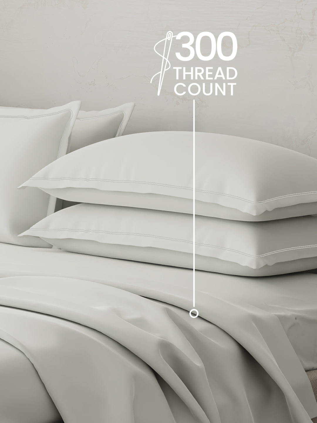 100% Cotton 300 TC, King Size Dyed Bedsheet with 4 Pillow Covers, Emblem Collection - Bright White