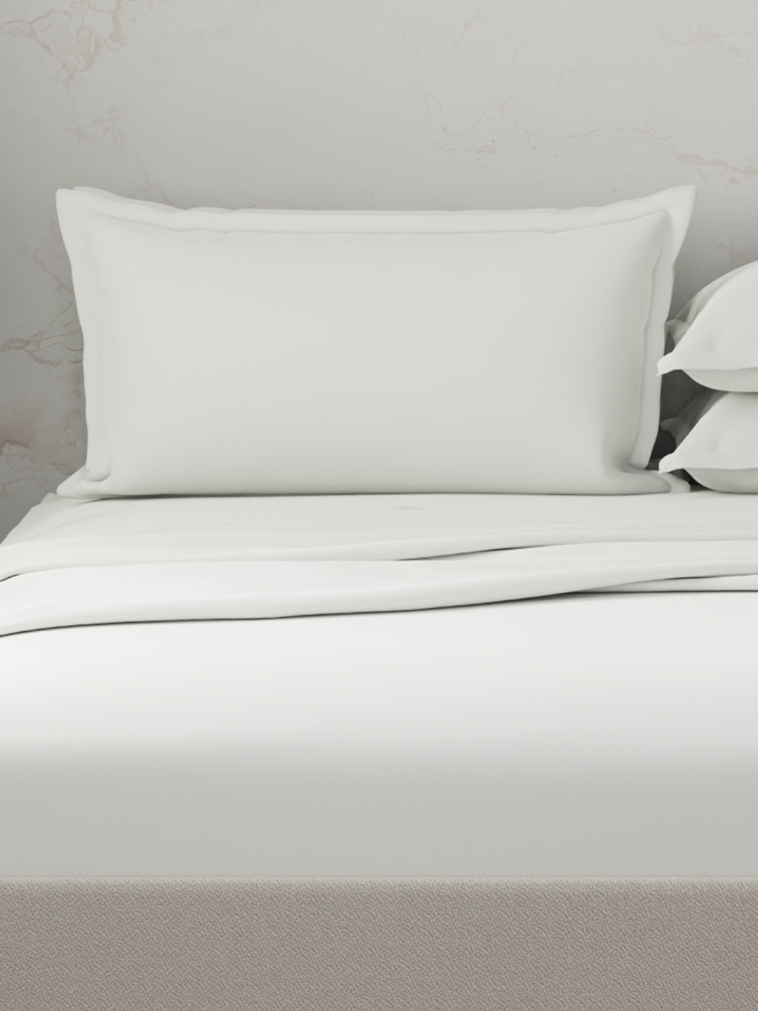 100% Cotton 300 TC, King Size Dyed Bedsheet with 4 Pillow Covers, Emblem Collection - Bright White