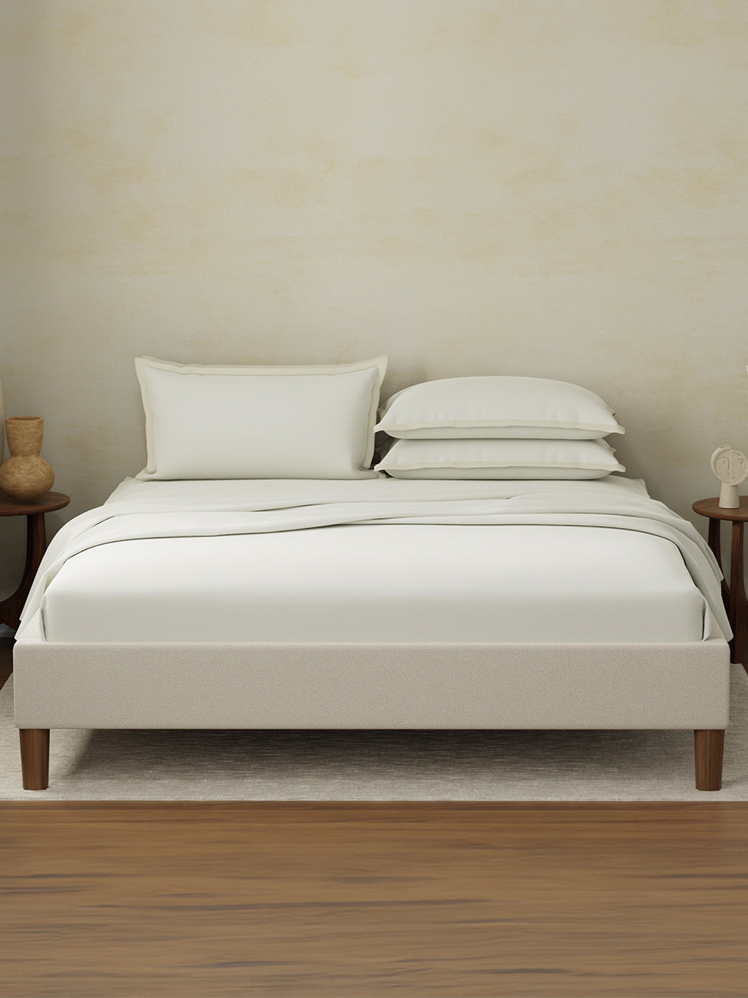 Cotton Charm 400 TC 100% Cotton King Size Dyed Bedsheet with 4 Pillow Covers - Sweet Corn