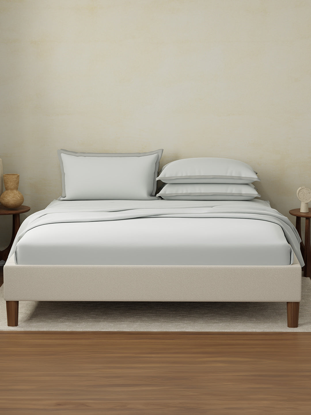 Cotton Charm 400 TC 100% Cotton King Size Dyed Bedsheet with 4 Pillow Covers - Dwan Blue