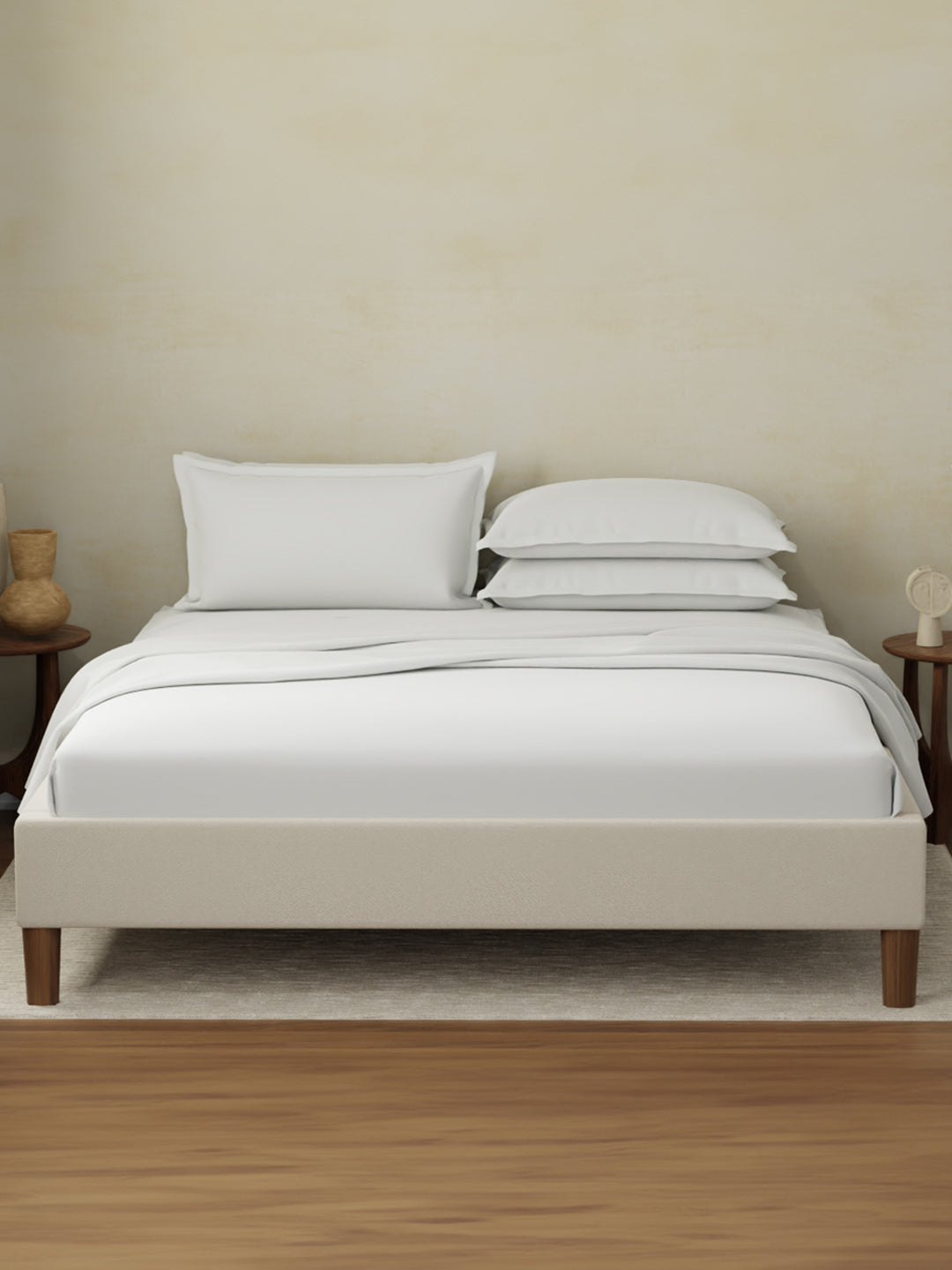 Cotton Charm 400 TC 100% Cotton King Size Dyed Bedsheet with 4 Pillow Covers - Star White