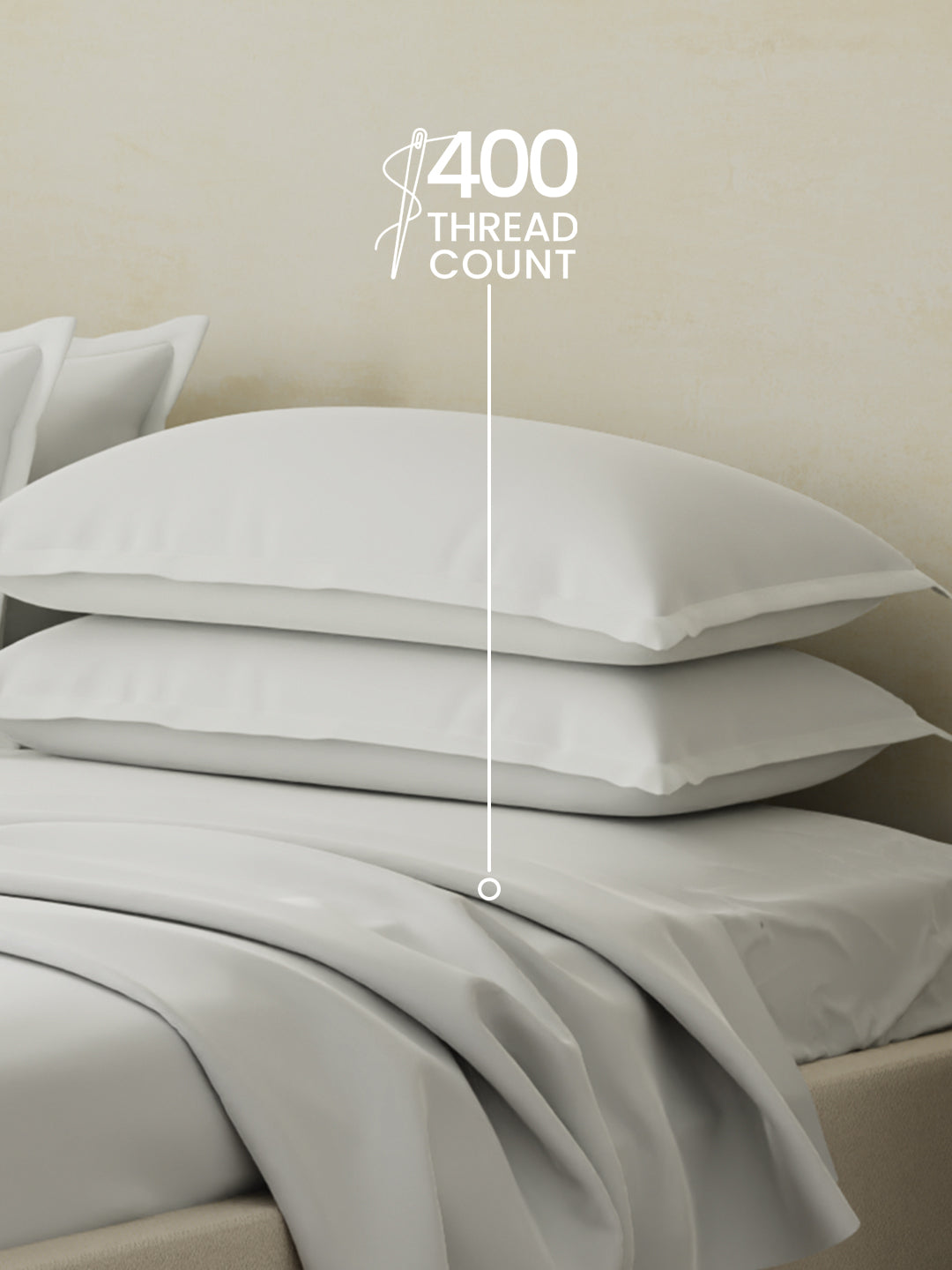 Cotton Charm 400 TC 100% Cotton King Size Dyed Bedsheet with 4 Pillow Covers - Bright White