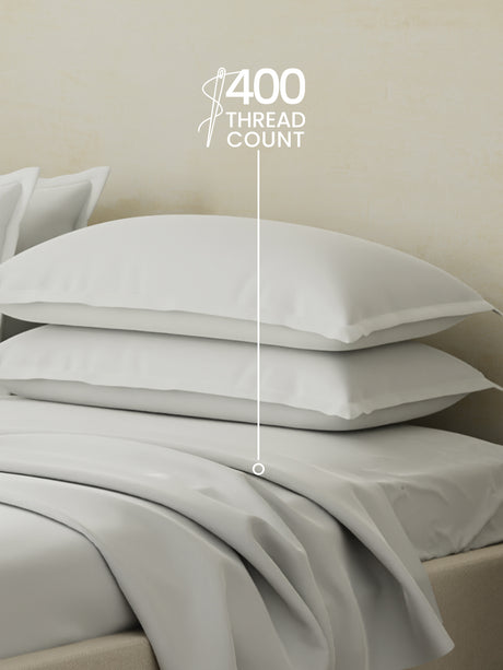 Cotton Charm 400 TC 100% Cotton King Size Dyed Bedsheet with 4 Pillow Covers - Bright White