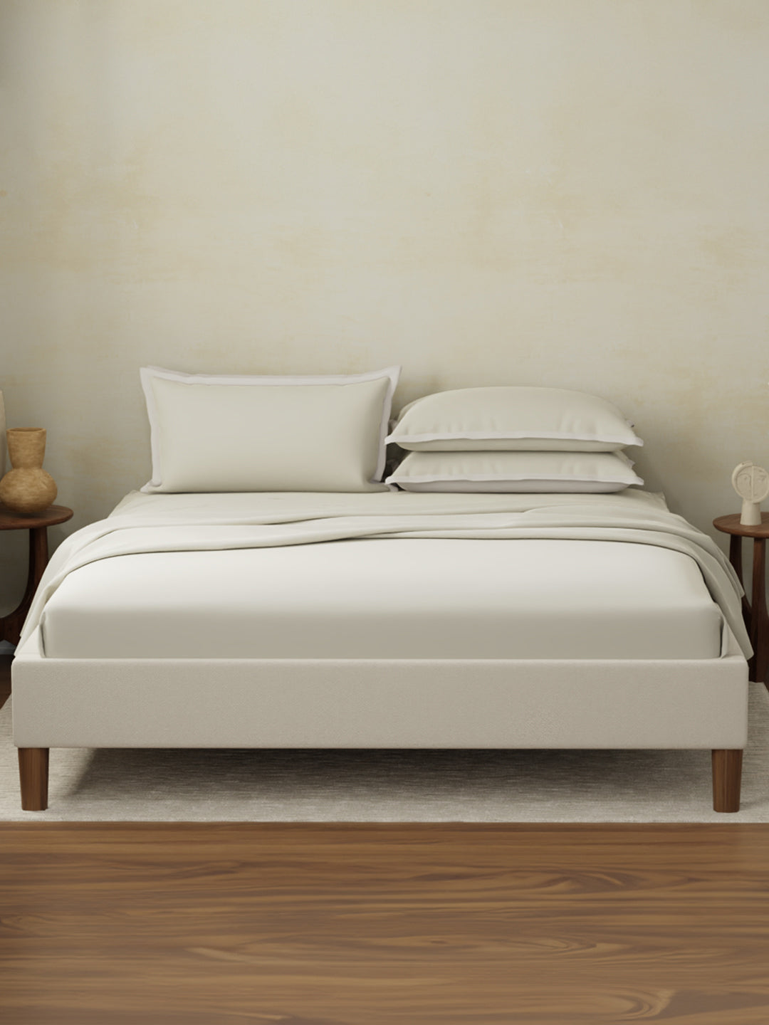 Cotton Charm 400 TC 100% Cotton King Size Dyed Bedsheet with 4 Pillow Covers - Oatmeal