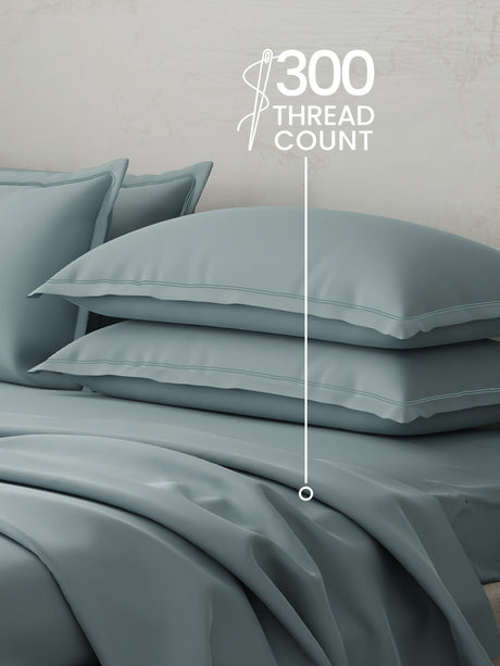 100% Cotton 300 TC, King Size Dyed Bedsheet with 4 Pillow Covers, Emblem Collection - Arona