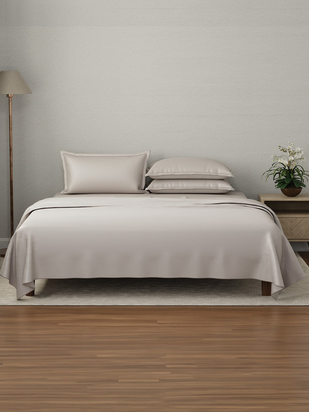 Kind Bedsheet Set, 100% Cotton 600 TC, Dyed Wild Mushroom (Dark Grey), Luxe Loom