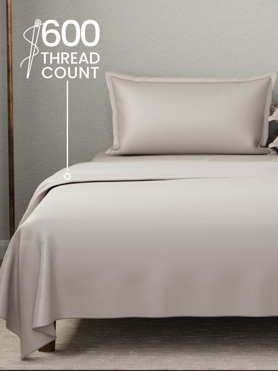 Kind Bedsheet Set, 100% Cotton 600 TC, Dyed Wild Mushroom (Dark Grey), Luxe Loom