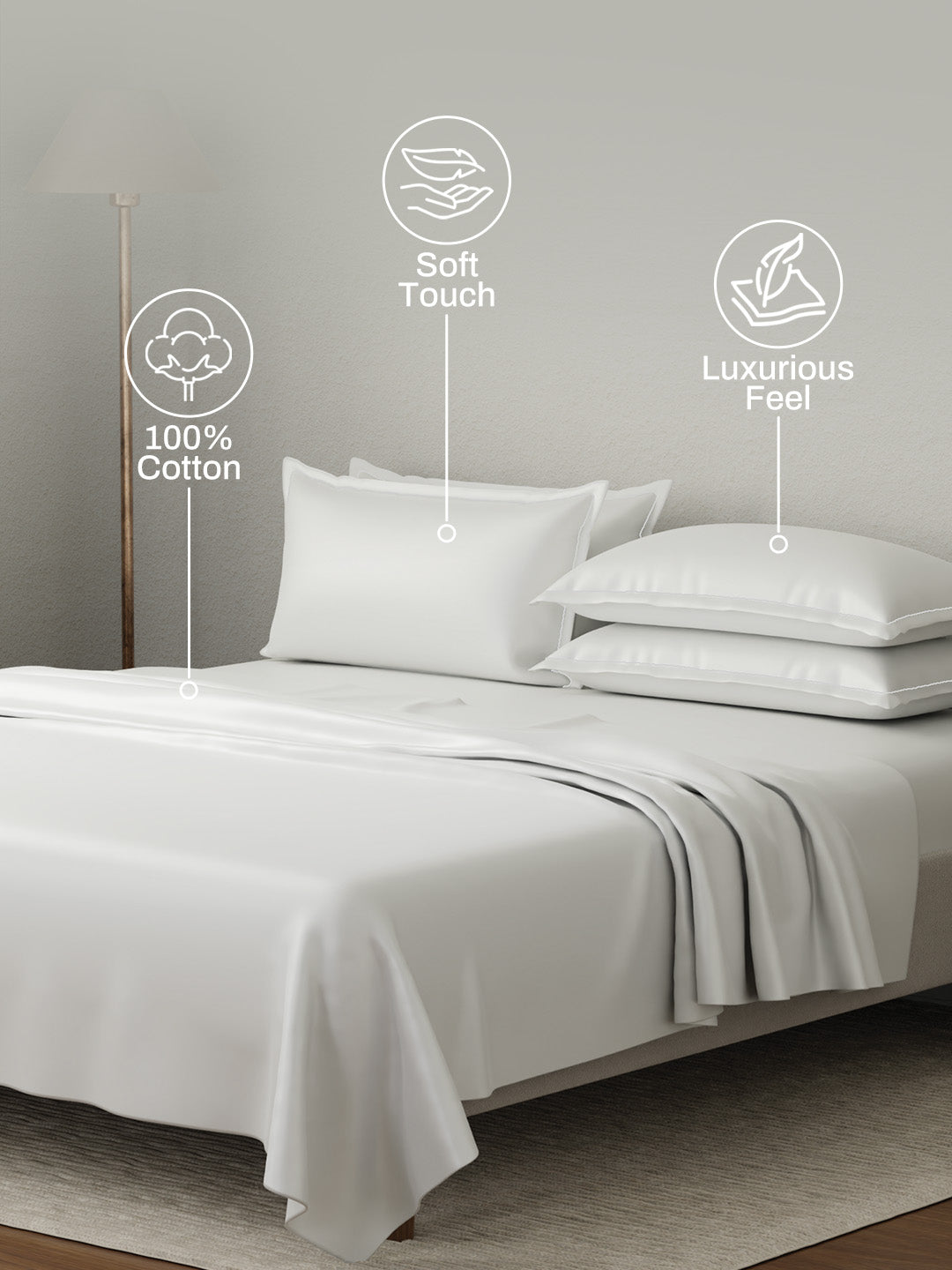 Kind Bedsheet Set, 100% Cotton 600 TC, Dyed Gypsum (Light Grey), Luxe Loom