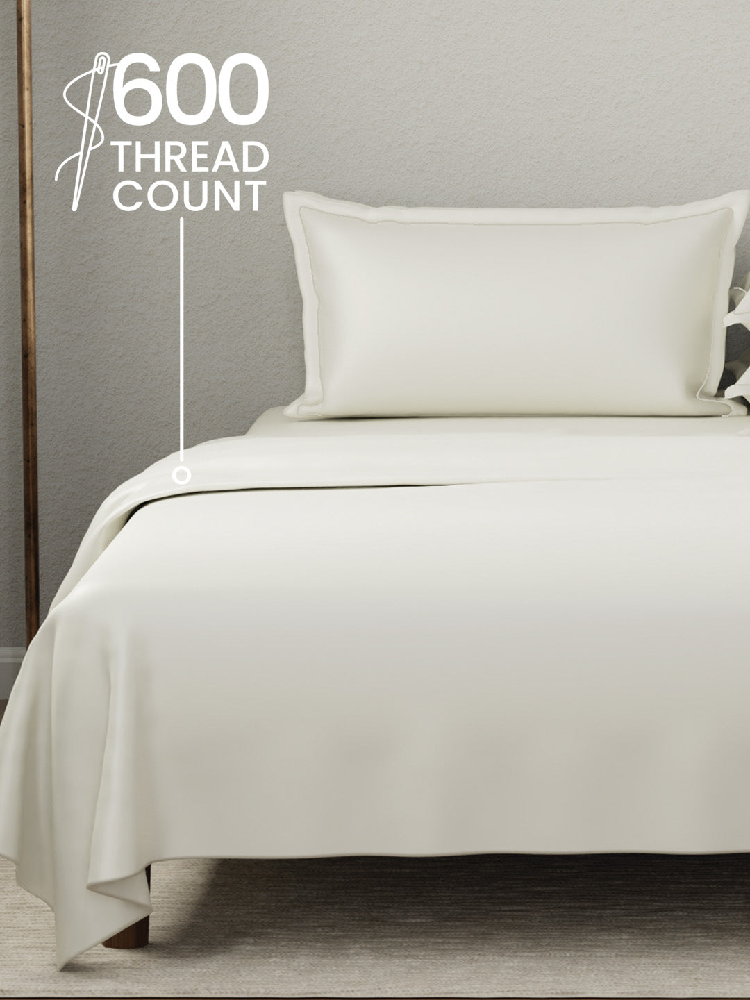 Kind Bedsheet Set, 100% Cotton 600 TC, Dyed Mother of Pearl (Off-White), Luxe Loom