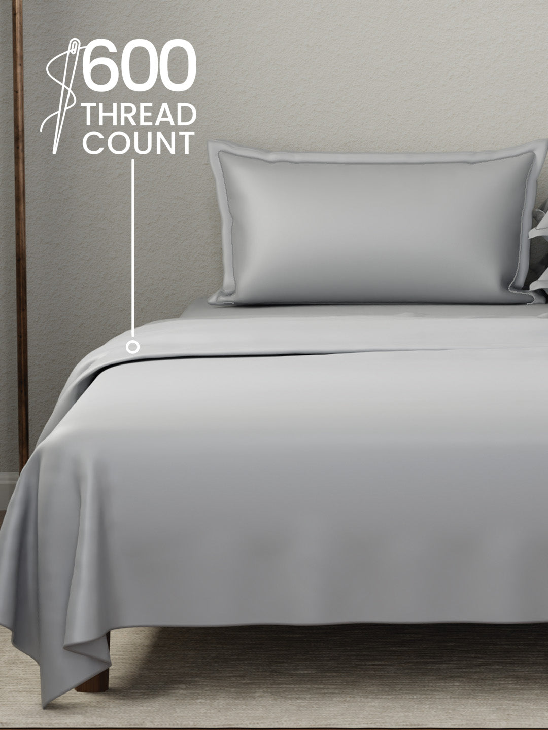 Kind Bedsheet Set, 100% Cotton 600 TC, Dyed Mouse Grey (Grey), Luxe Loom