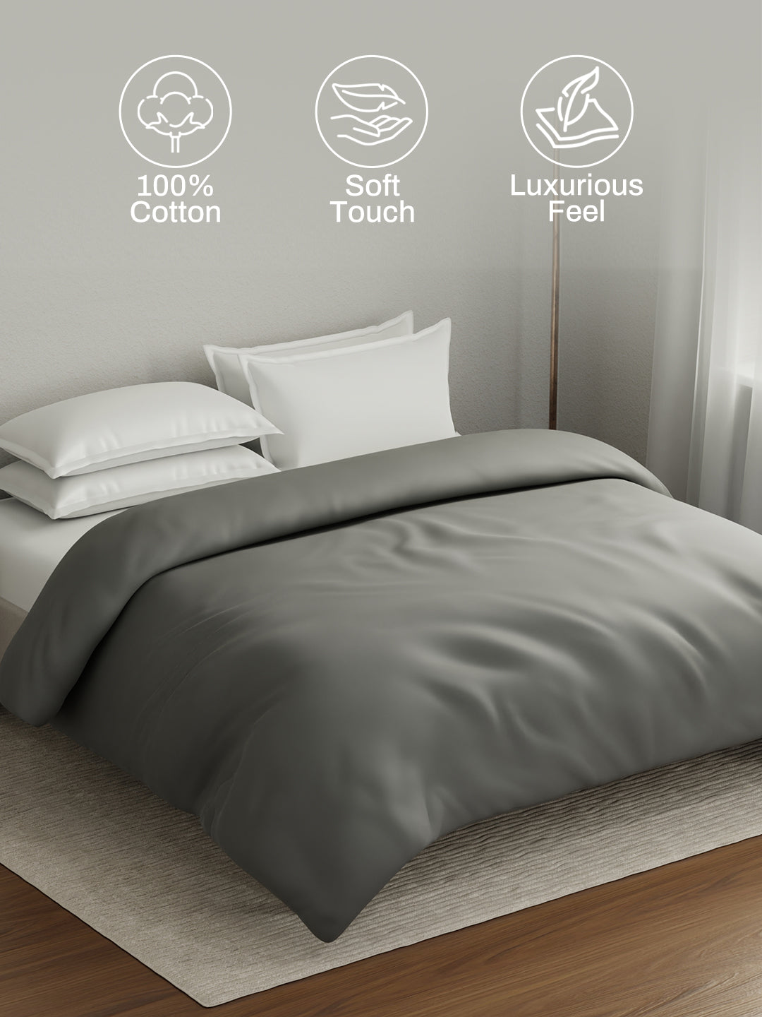100% Cotton Double Comforter, 600 TC Solid Dyed Mouse Grey, For Mild Winter, All Season - Luxe Loom