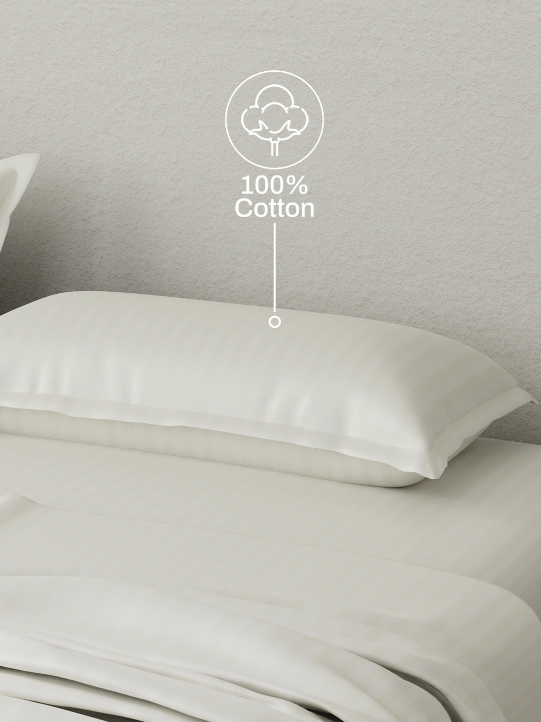 100% Cotton King Bedsheet Set, 210 TC Cream Stripes, Elegant Collection