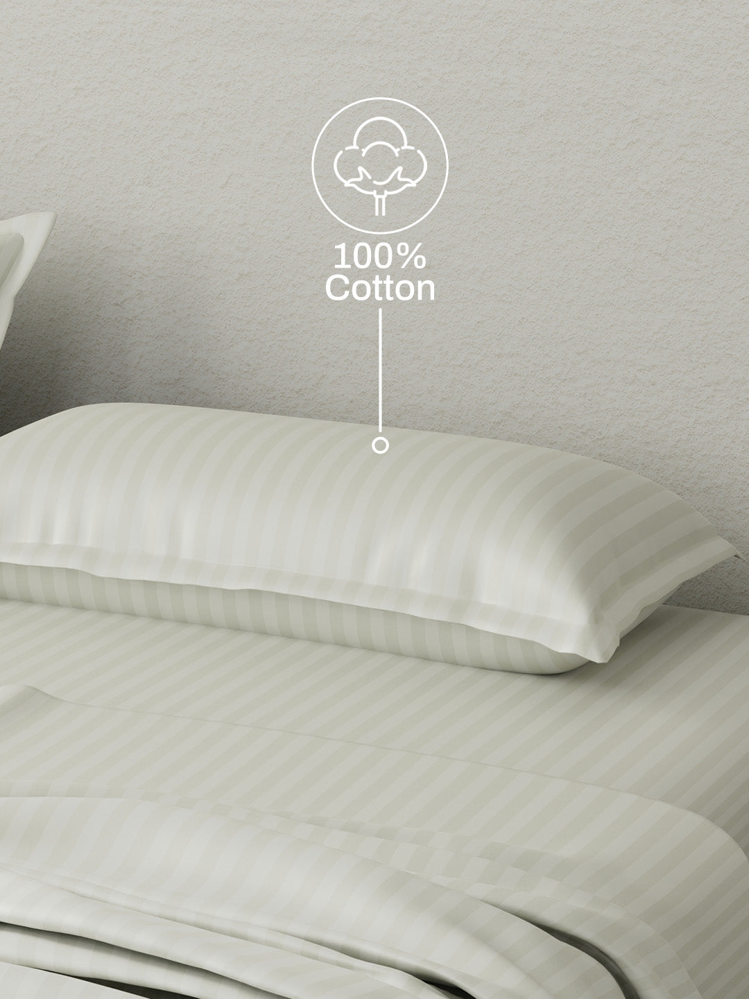 100% Cotton King Bedsheet Set, 210 TC Sage Green Stripes, Elegant Collection