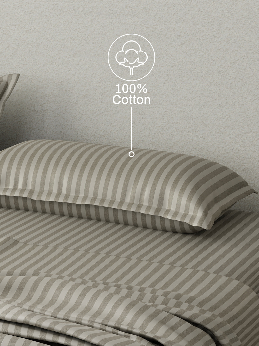 100% Cotton King Bedsheet Set, 210 TC Rock Ridge (Grey) Stripes, Elegant Collection