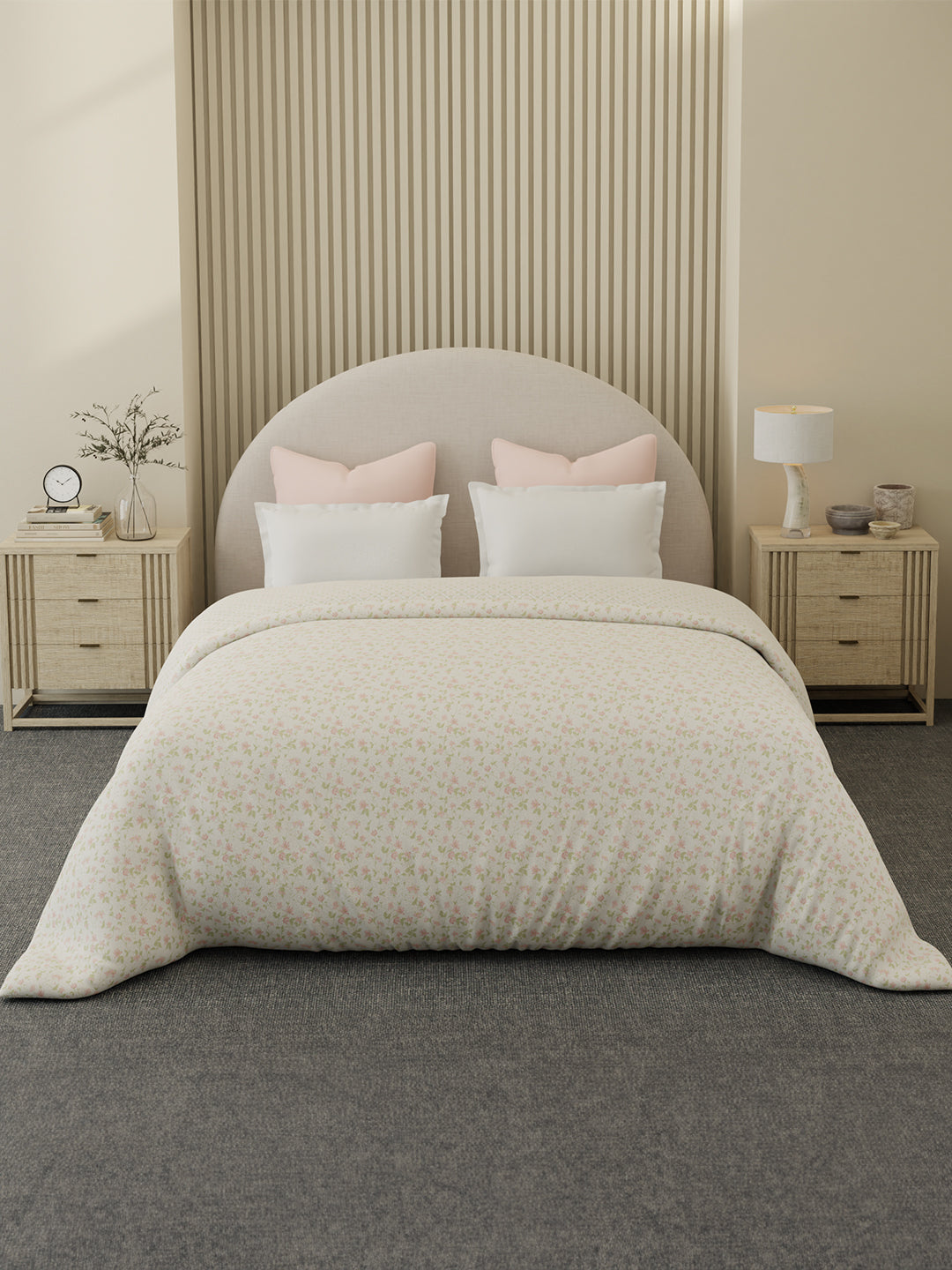 Reversible Double Comforter 100% Cotton 300 TC — Pink Floral Design | For Mild Winter, All Season Cottage Garden Collection, Cozy Winter Bedding