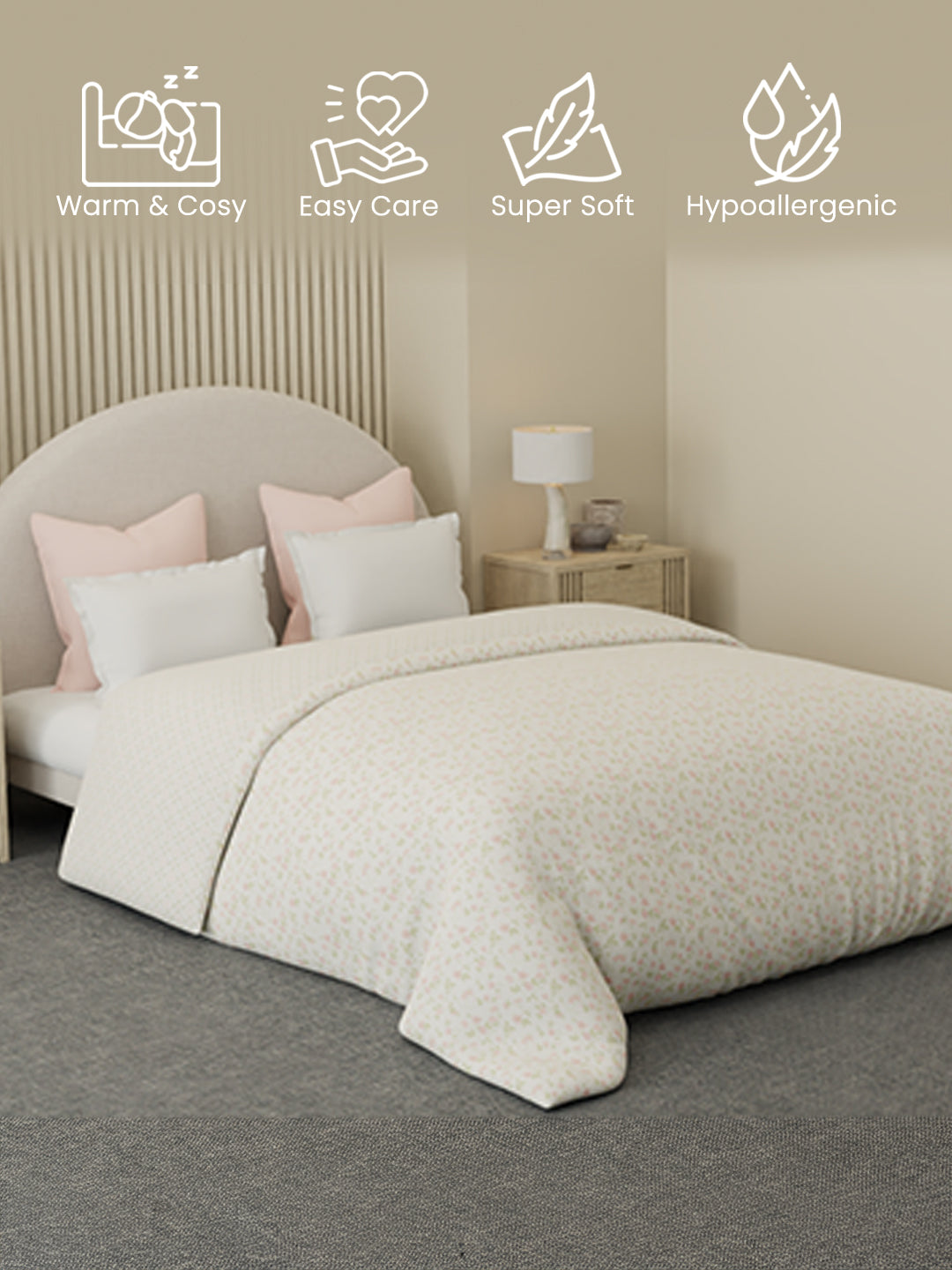 Reversible Double Comforter 100% Cotton 300 TC — Pink Floral Design | For Mild Winter, All Season Cottage Garden Collection, Cozy Winter Bedding