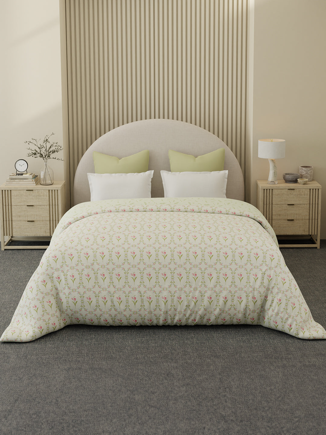 Reversible Double Comforter 100% Cotton 300 TC — Green & Pink Floral Design | Cottage Garden Collection, Cozy Winter Bedding