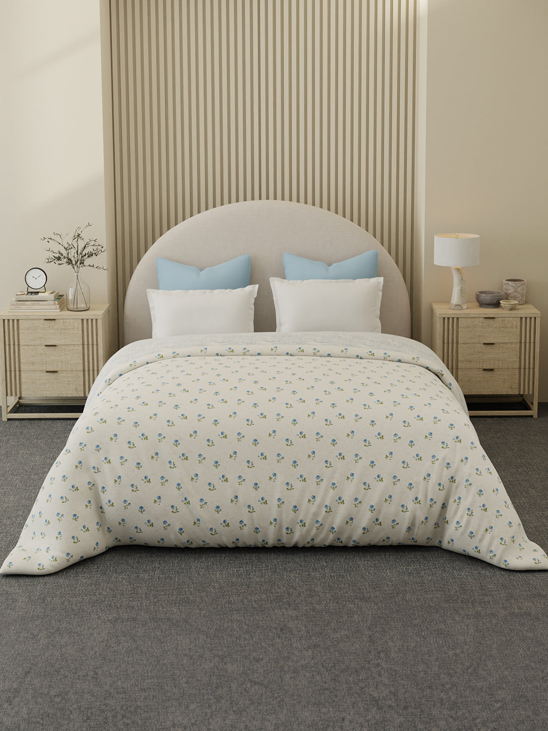 Reversible Double Comforter 100% Cotton 300 TC — Blue Floral Design | Cottage Garden Collection, Cozy Winter Bedding