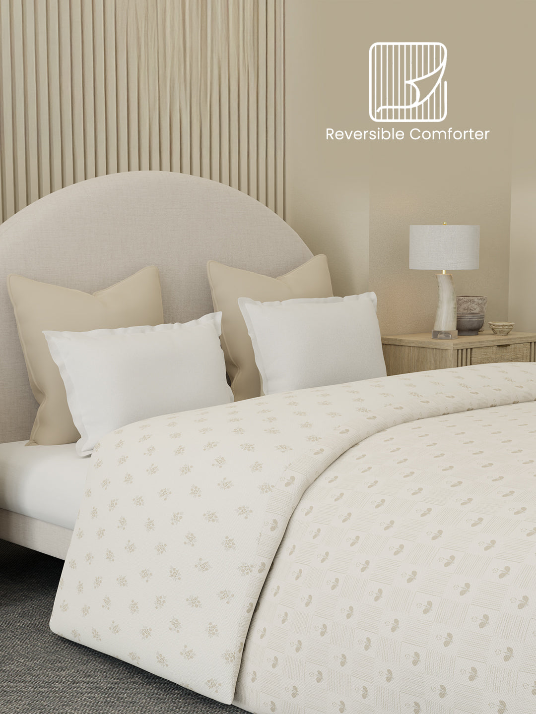 Reversible Double Comforter 100% Cotton 300 TC — Cream Floral Design | For Mild Winter, All Season Cottage Garden Collection, Cozy Winter Bedding