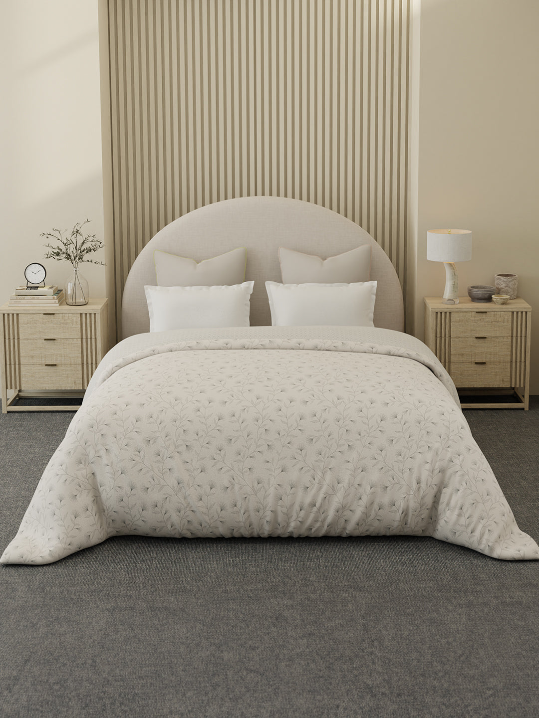 Reversible Double Comforter 100% Cotton 300 TC — Grey Floral Design | For Mild Winter, All Season Cottage Garden Collection, Cozy Winter Bedding