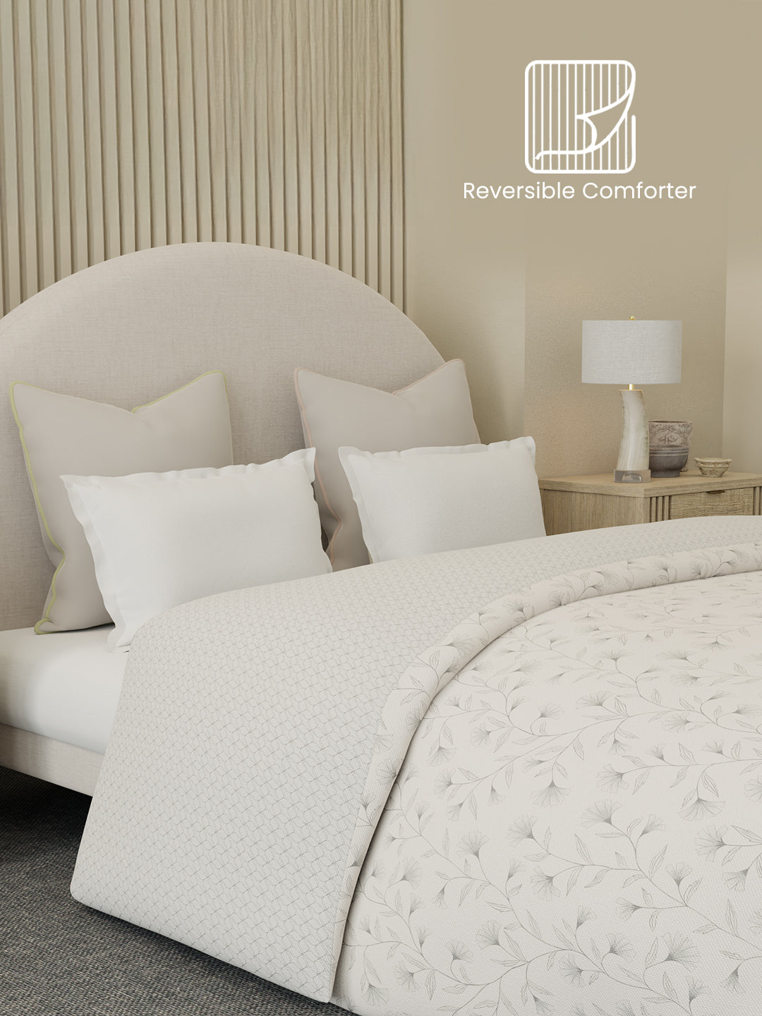 Reversible Double Comforter 100% Cotton 300 TC — Grey Floral Design | For Mild Winter, All Season Cottage Garden Collection, Cozy Winter Bedding