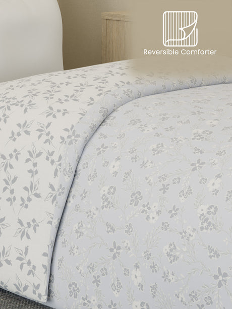 Reversible Single Comforter 100% Cotton 300 TC — Light Purple Floral Design | Cottage Garden Collection, Cozy Winter Bedding