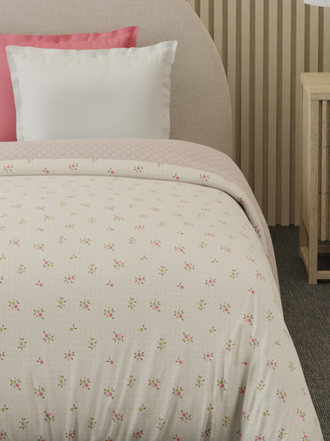 Reversible Single Comforter 100% Cotton 300 TC — Pink Floral Design | For Mild Winter, All Season Cottage Garden Collection, Cozy Winter Bedding