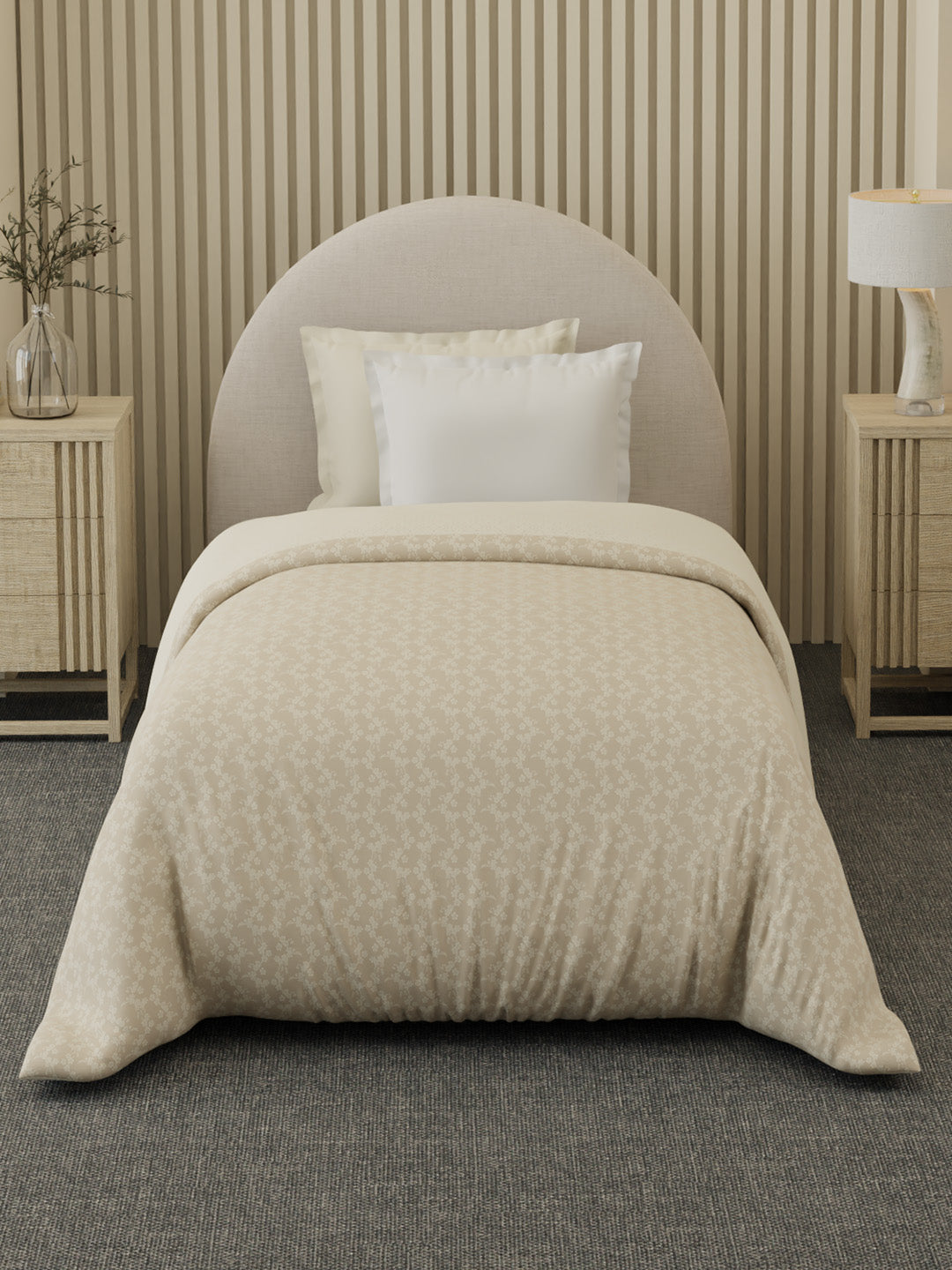 Reversible Single Comforter 100% Cotton 300 TC — Beige Floral Design | For Mild Winter, All Season Cottage Garden Collection, Cozy Winter Bedding