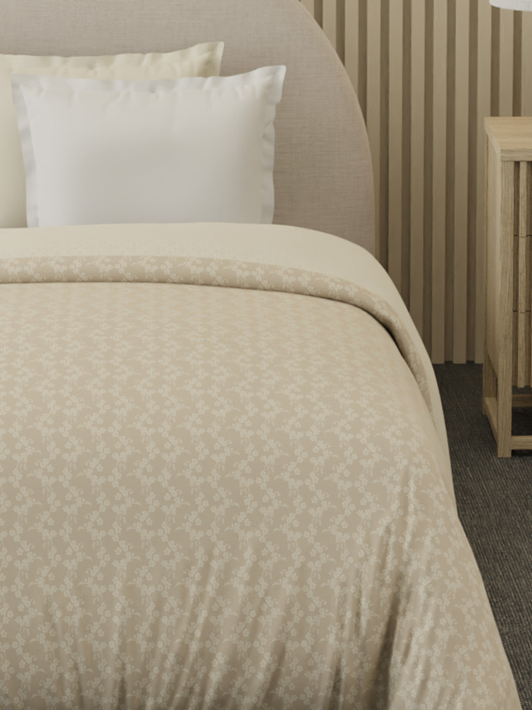 Reversible Single Comforter 100% Cotton 300 TC — Beige Floral Design | For Mild Winter, All Season Cottage Garden Collection, Cozy Winter Bedding