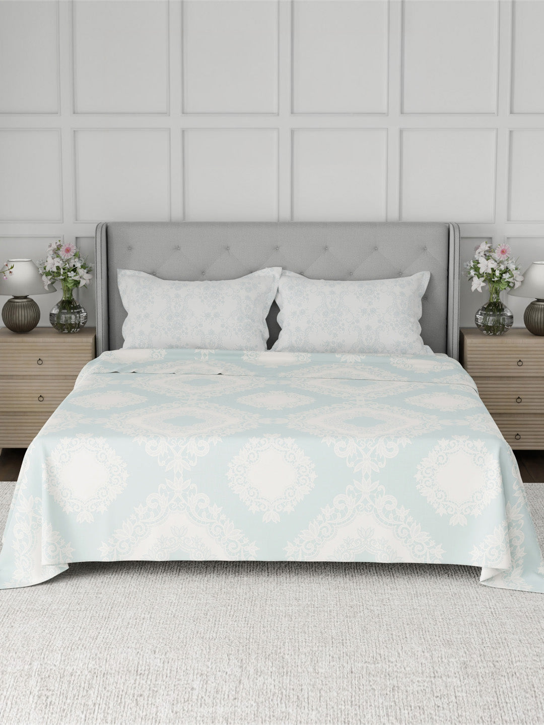 100% Cotton 300 TC, Printed King Bedsheet Set for Gifting, Cottage Garden