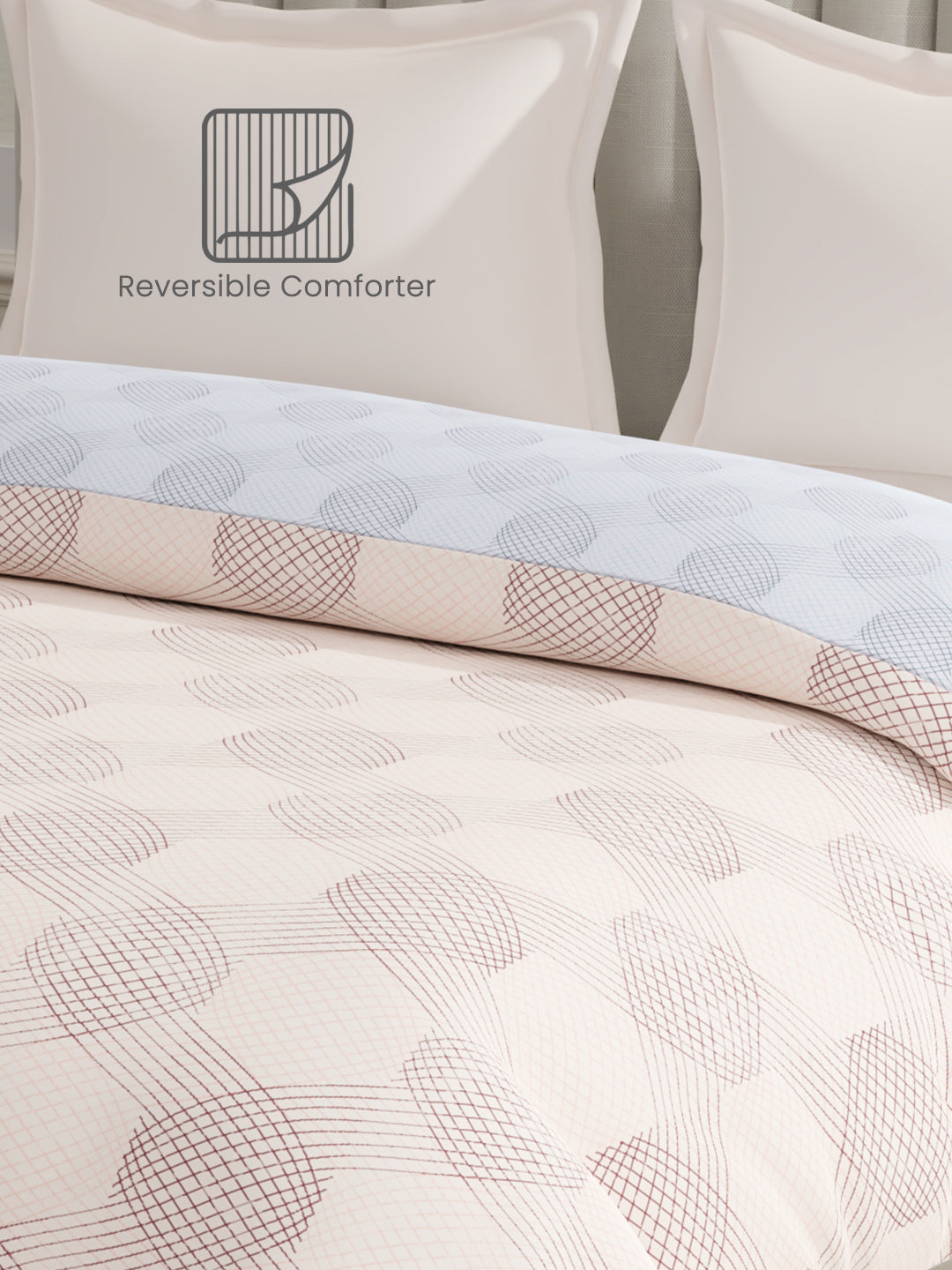 100% Cotton Reversible Double Comforter, 152 TC Cream & Blue Geometrical Print, Embrace Collection