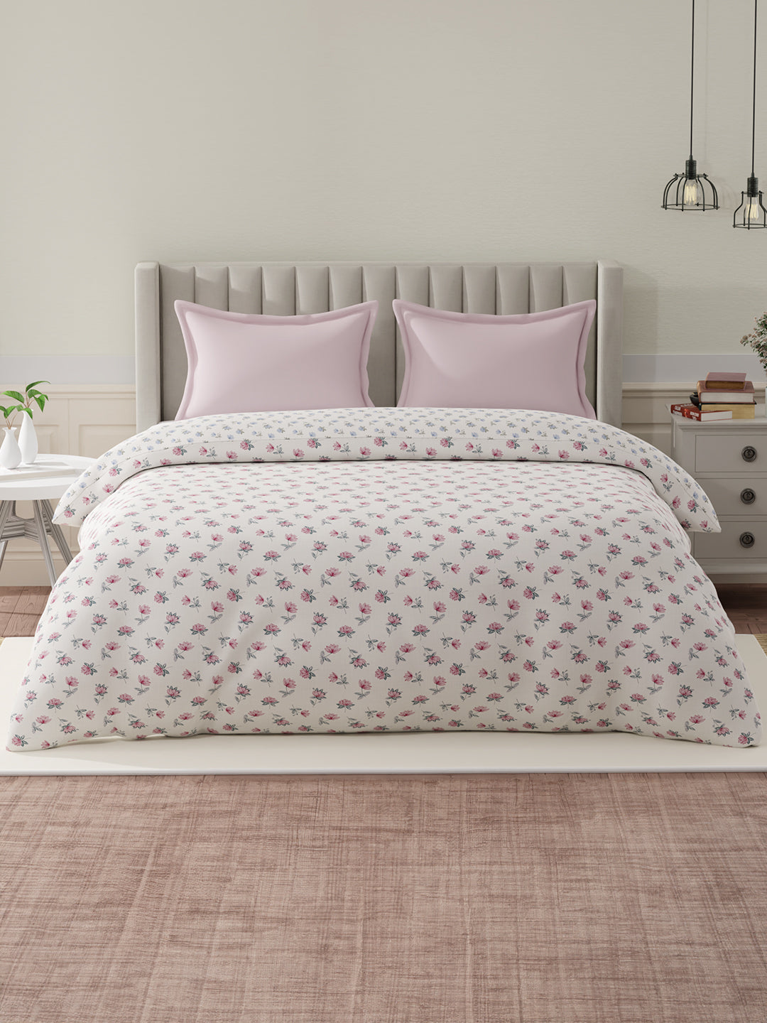 100% Cotton Reversible Double Comforter, 152 TC Blue & Pink Floral Print, Embrace Collection